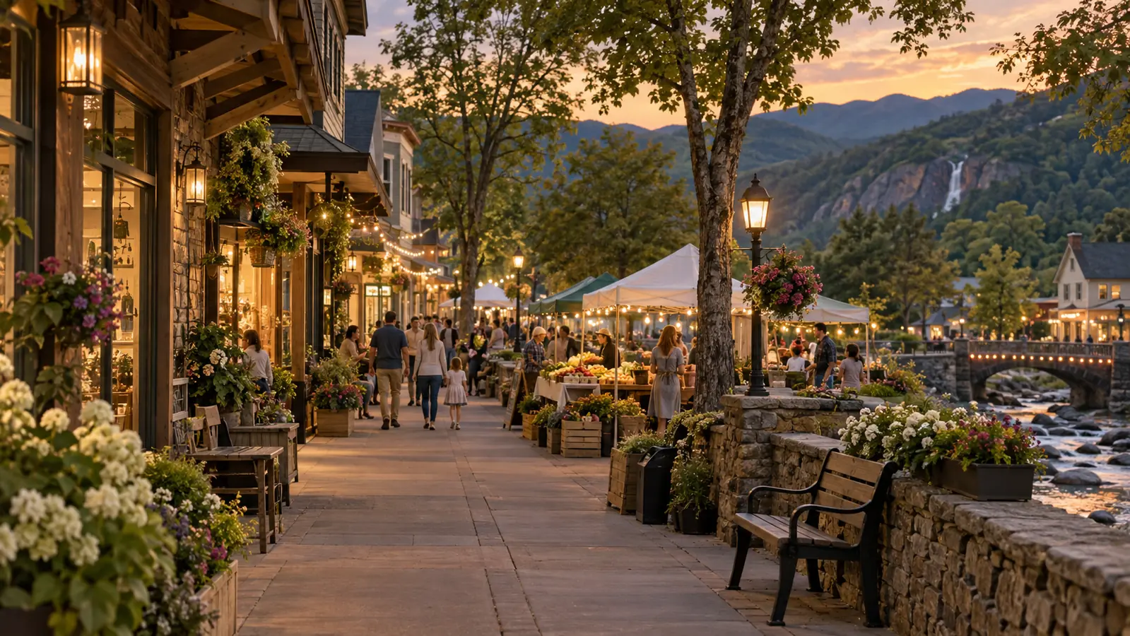 Neighbors gathering along Stonebrook Falls Main Street